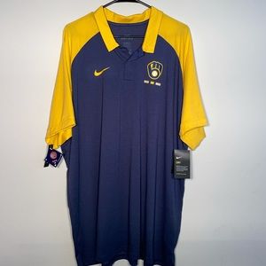 Men's Nike Milwaukee Brewers Navy Legacy Raglan Polo Size 2XL $70 N911-044N